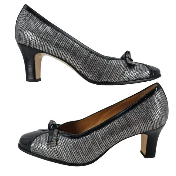 Volpato Italy Womens 7.5 / 38EU Black Grey Gray Leather dress shoes heels pumps - Picture 6 of 11